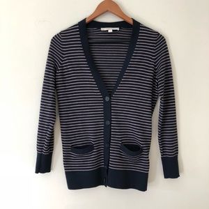 LOFT Petite Navy Striped Wool Blend Cardigan